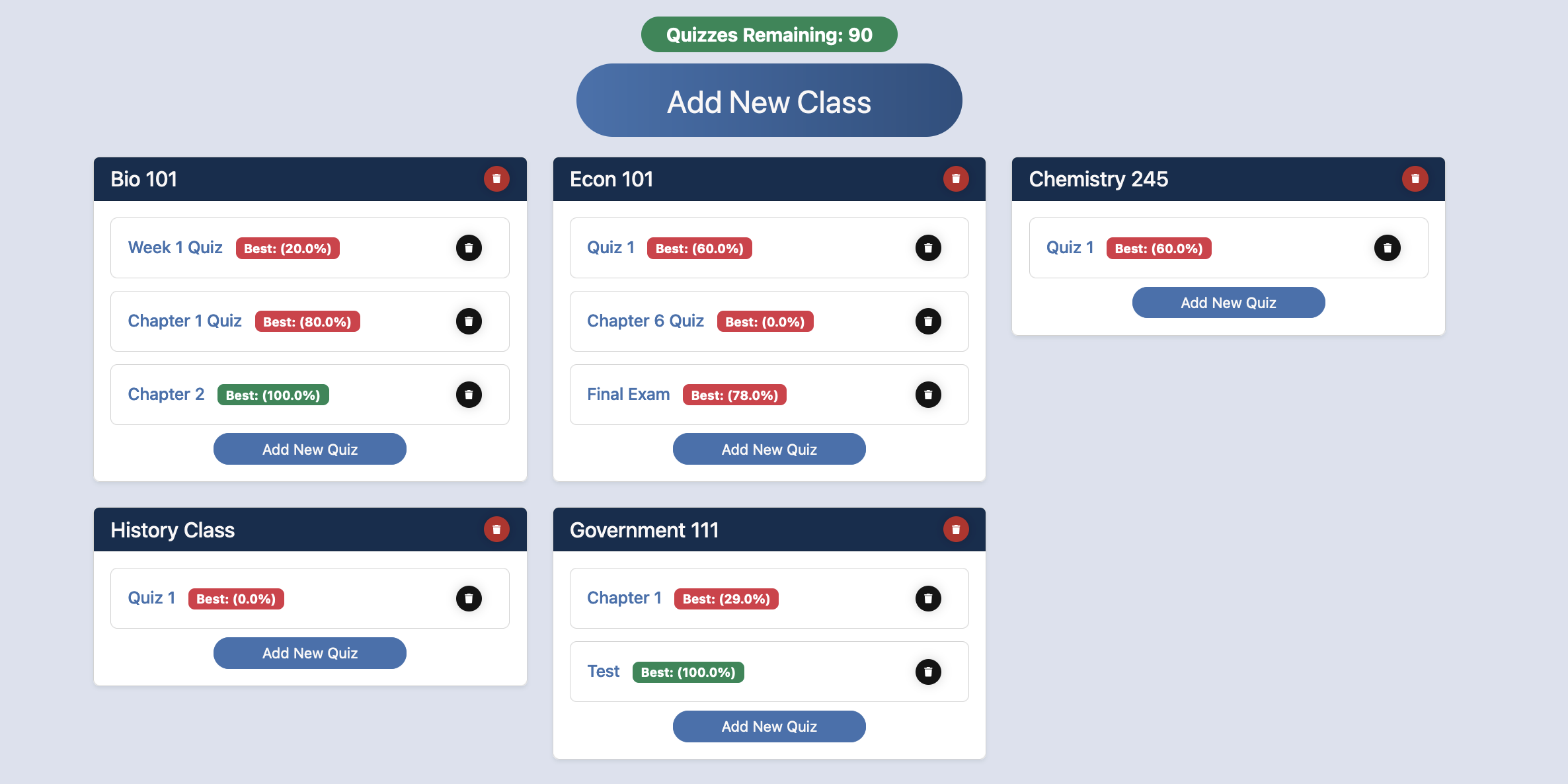 Full view of quiz creation